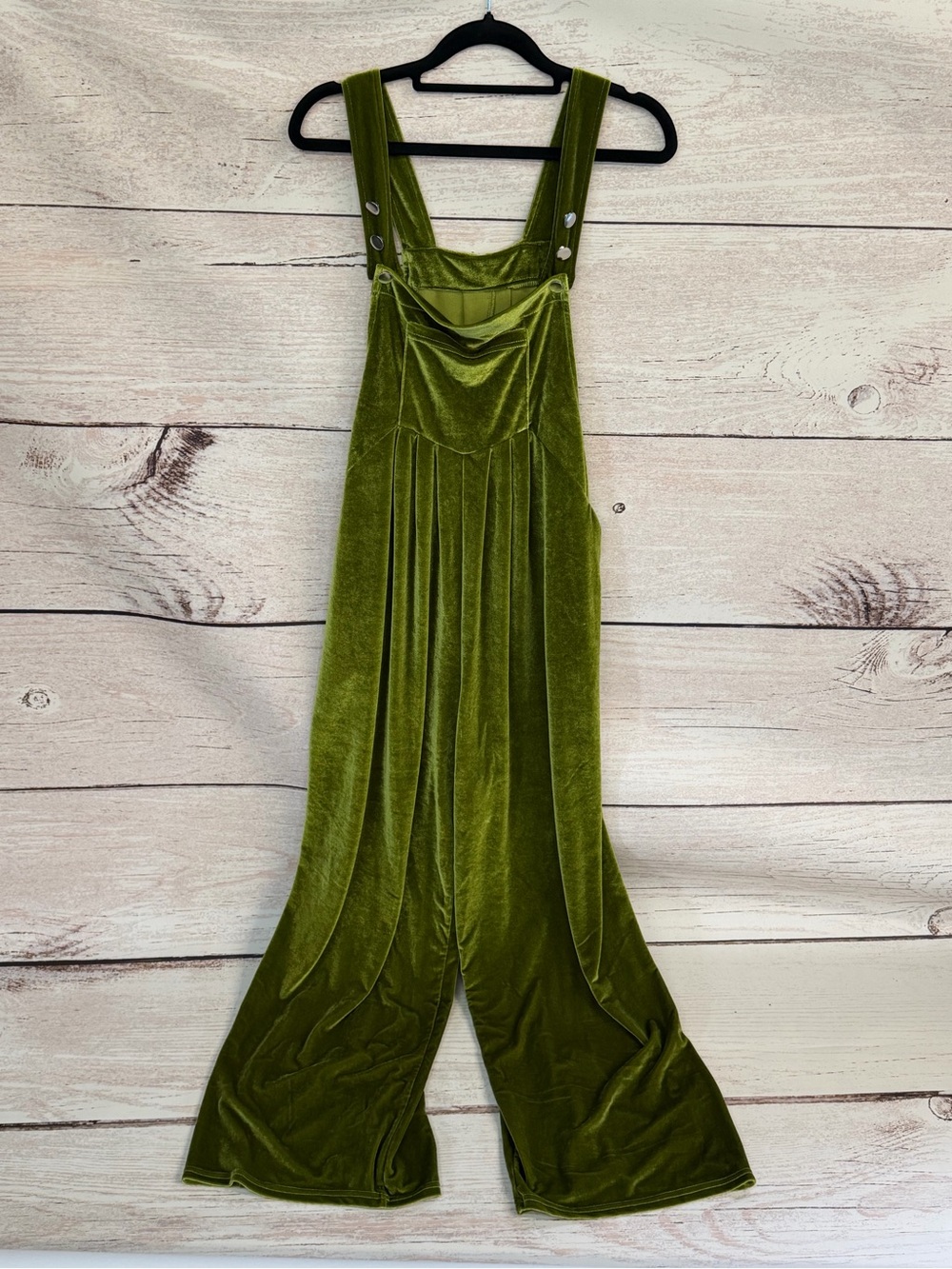 BiBi Olive Green Velvet Wide-Leg Pinafore Jumpsuit L/XL